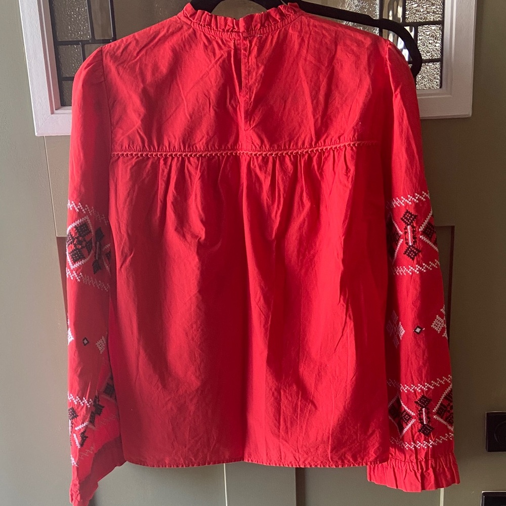 Zara Woman Red Embroidered Long-Sleeve Blouse Size L Excellent Condition - Picture 9 of 9
